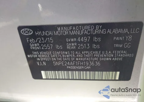 2015 Hyundai Sonata Se из США, поврежденный, VIN 5NPE24AF1FH193636